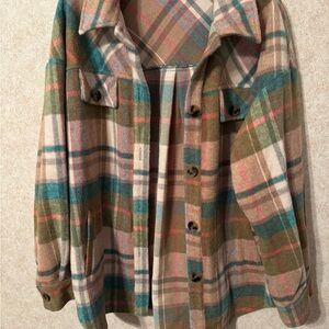 Plaid Women's Jacket in Green and Tan Main Strip Large flannel feel.
